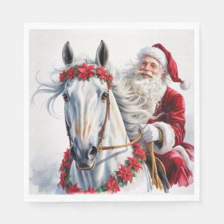 Julservett med Tomte Ridande på en Vit Häst Pappersservett