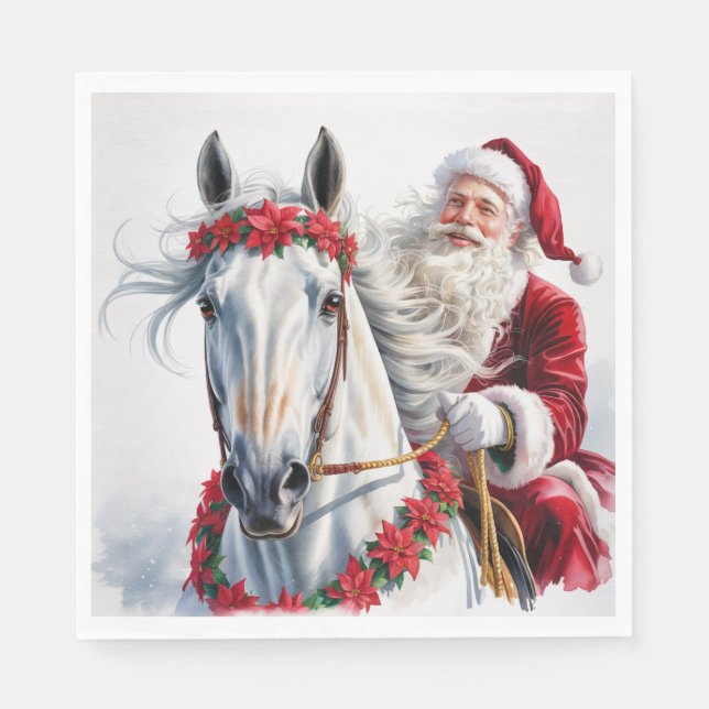 Julservett med Tomte Ridande på en Vit Häst Pappersservett (Framsidan)