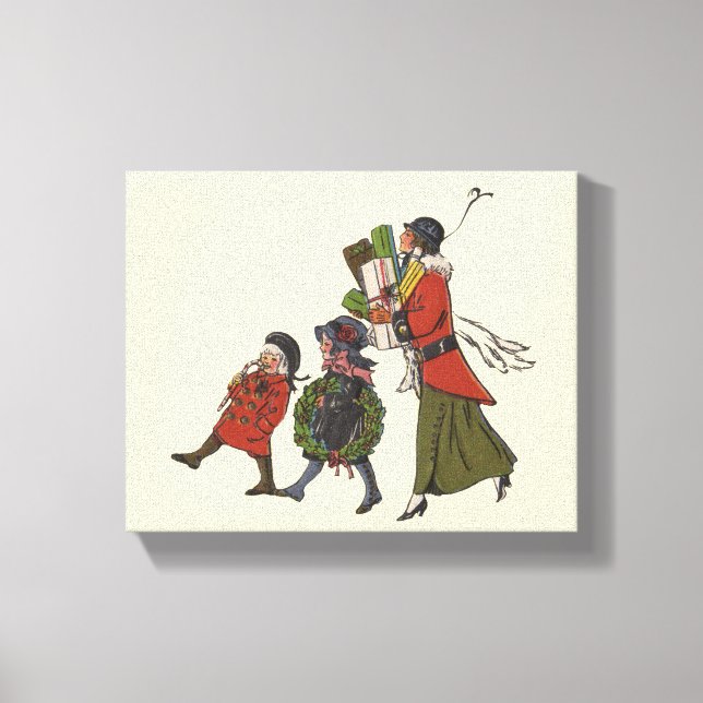 Julshopping för hela familjen med vintageprägel canvastryck (Framsida)