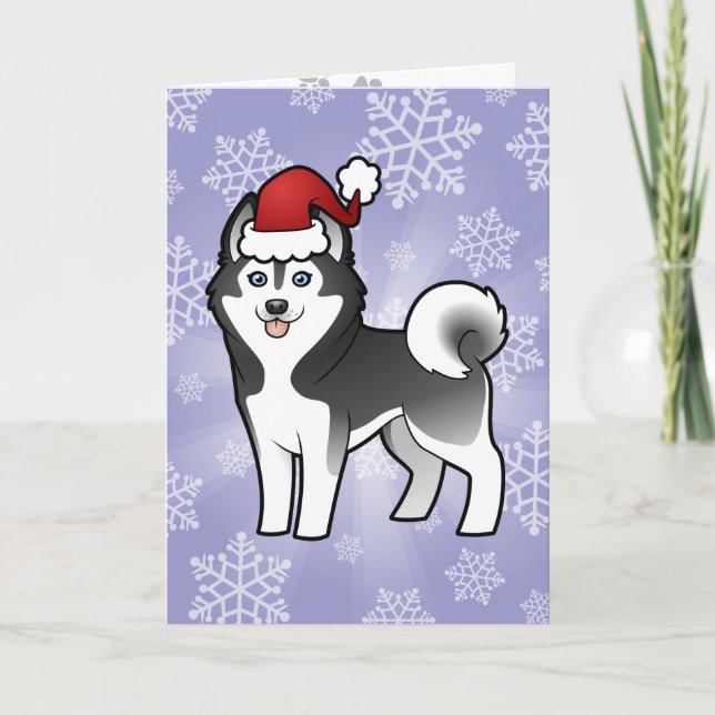 Julsiberian husky/alaskabo Malamute Helgkort (Framsida)