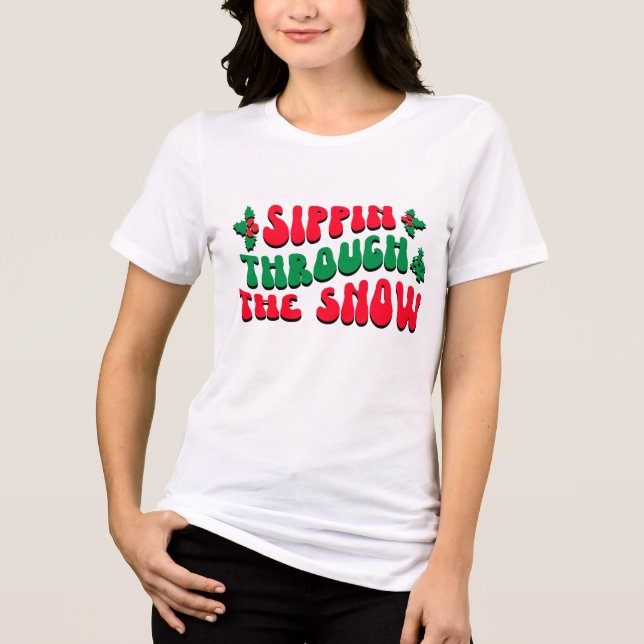 Julsippin genom Snö-finare vinter T Shirt (Framsida)