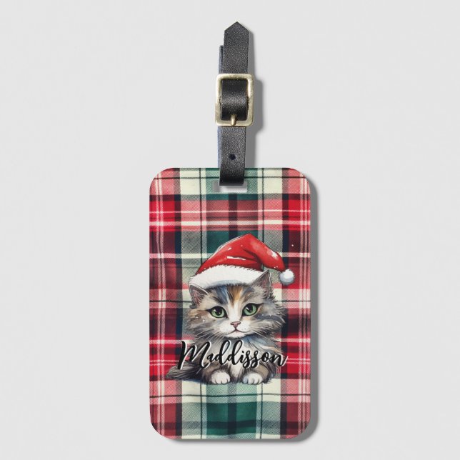 Julskägget Santa Cat med Namn Bagagebricka (Framsida vertikal)