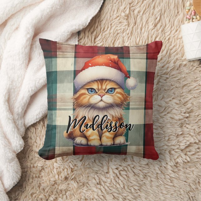Julskägget Santa Cat med Namn Kudde (Filt)