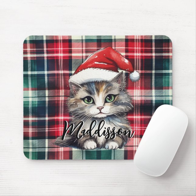 Julskägget Santa Cat med Namn Musmatta (Med mus)
