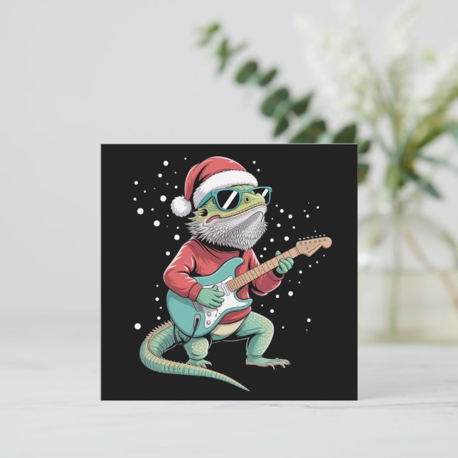 Julskäggig drake som spelar gitarrmusiker  julkort (Stående Fram)