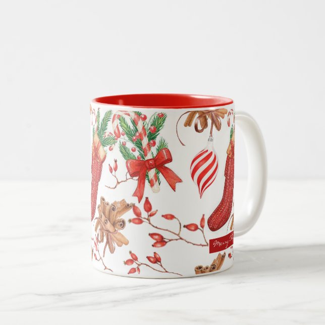 Julskal Cinnamon och Peppermint Mönster Två-Tonad Mugg (Framsida höger)