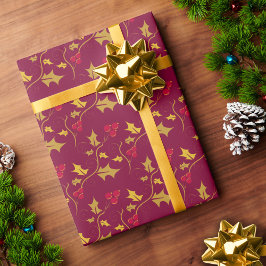 Julskal och rödbär guld presentpapper