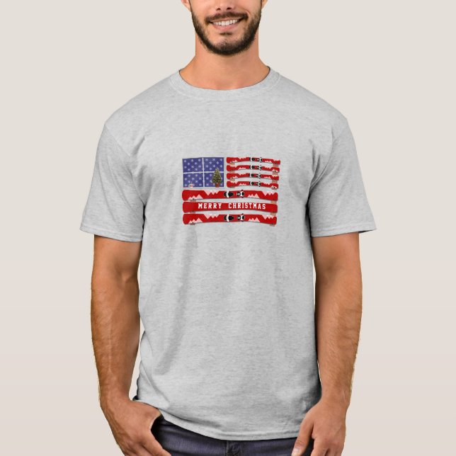 Julskal och Snö USA flagga T Shirt (Framsida)
