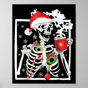 Julskalle med leende dödskalle som dricker kaffe poster