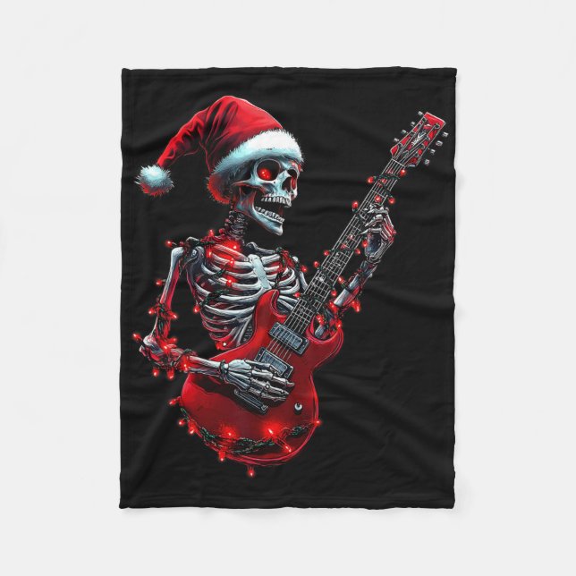 Julskalle Skelett spelar gitarr Rock And R Fleecefilt (Framsidan)