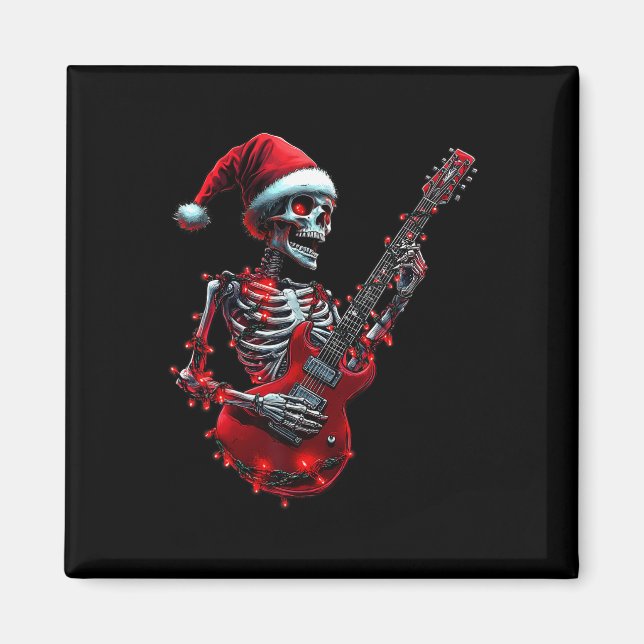 Julskalle Skelett spelar gitarr Rock And R Magnet (Framsidan)