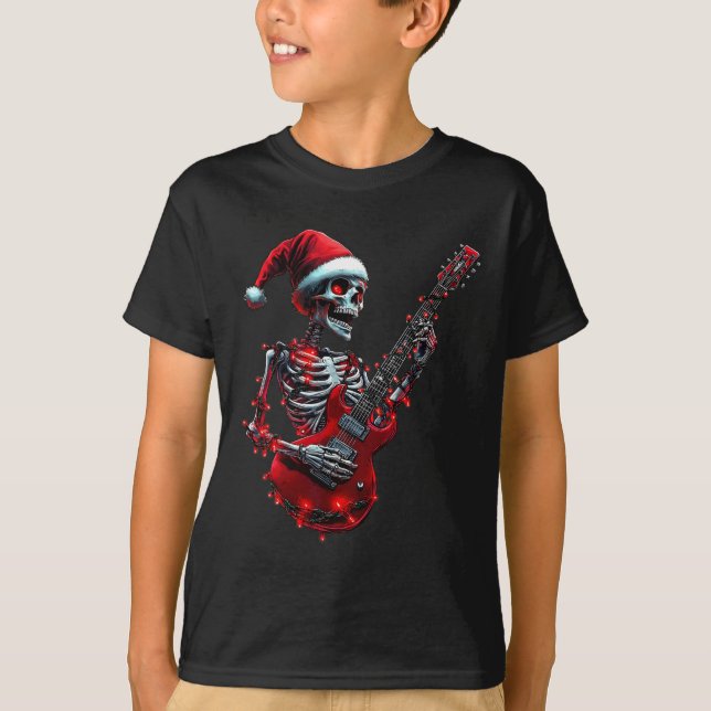 Julskalle Skelett spelar gitarr Rock And R T Shirt (Framsida)