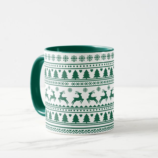 Julskandinaviska grönten Classic mönster Mugg (Framsida vänster)