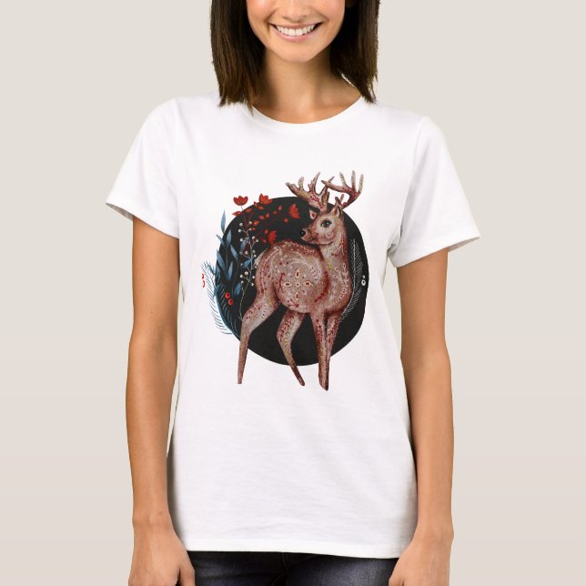 Julskandinaviska hjortar i årstidsformat t shirt (Framsida)