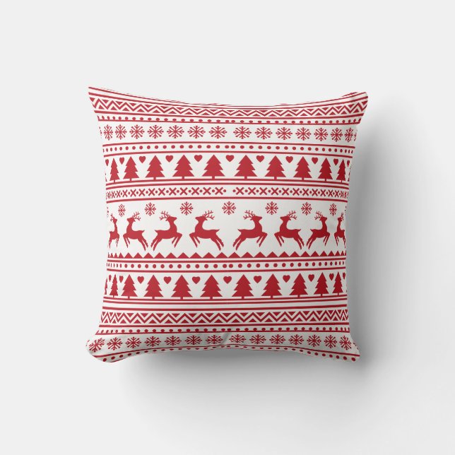 Julskandinaviskt rödklassiskt mönster kudde (Framsida)
