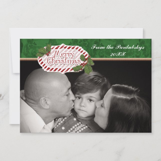 Julskaskaket Candy cane Stripe Holly Card Julkort (Framsida)