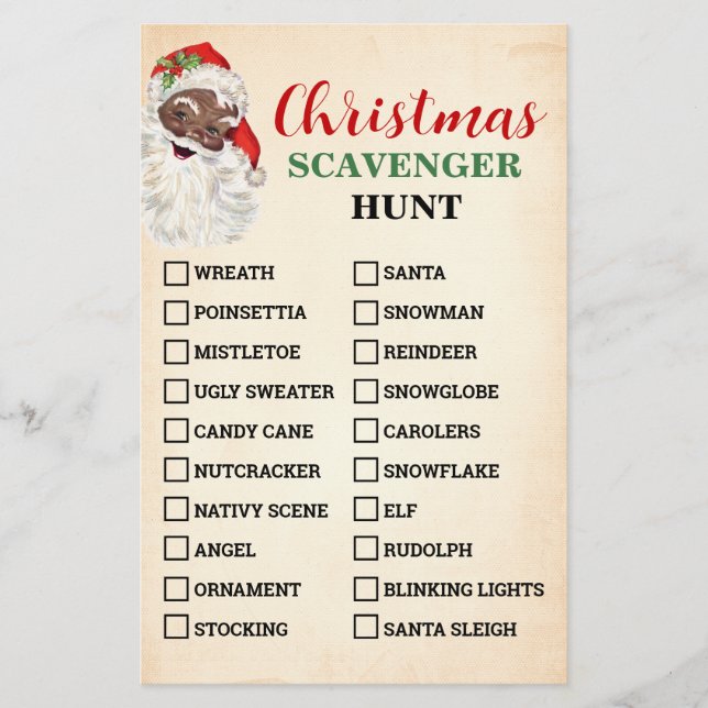 Julskavenger Hunt Santa Game Card Flygblad (Framsidan)