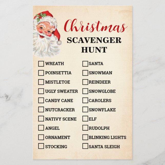 Julskavenger Hunt Santa Game Card Flygblad (Framsidan)