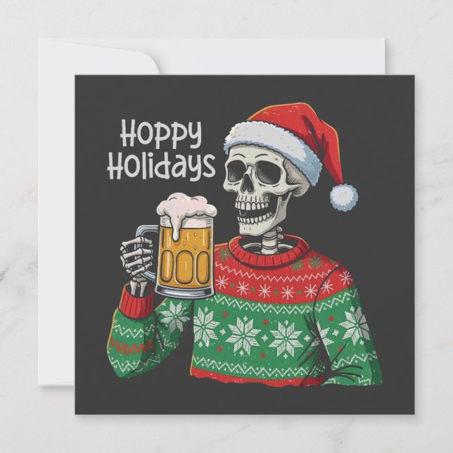 Julskeleton Drinking Beer Hoppy Helgdagars Julkort (Framsida)