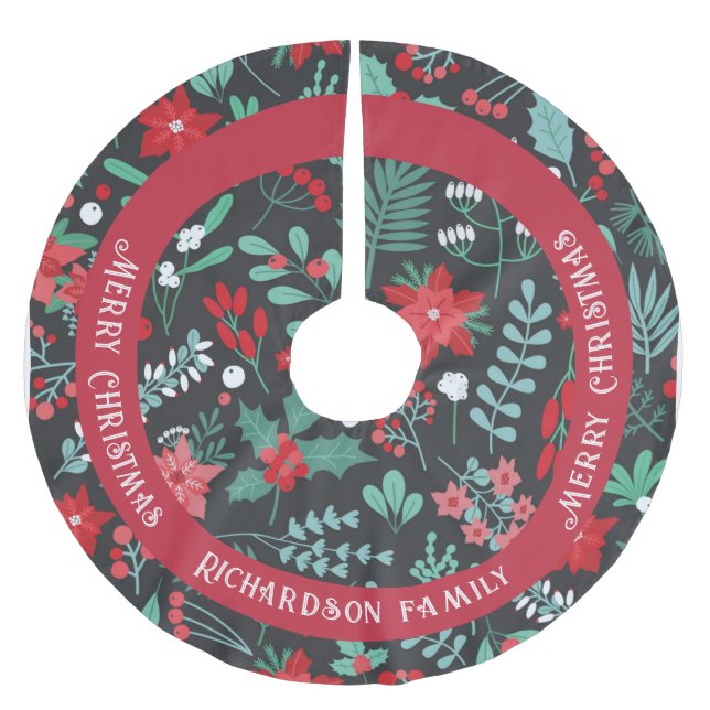 Julskick familjenamn blommönster julgransmatta borstad polyester (Framsidan)