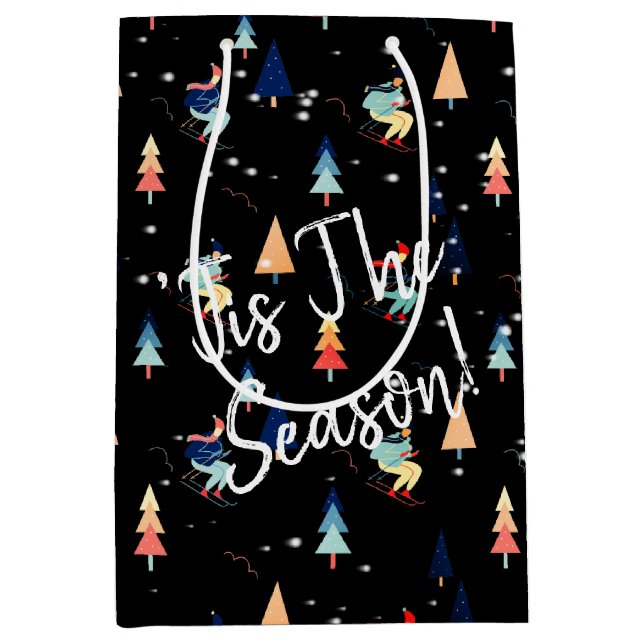 Julskidåkning i Snöflingor på svart medelstor gåva (Framsidan)