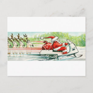 Julskidåkning Santa Snowmobile Ski Helg Vykort