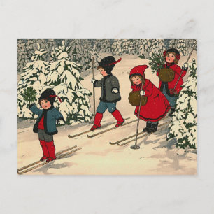 "Julskidåkning" vykort