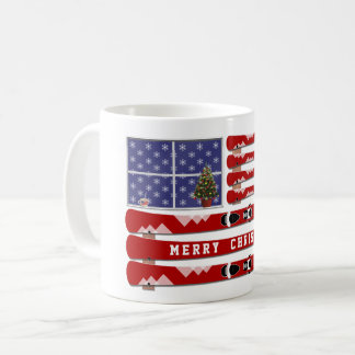 Julskidor och Snö USA flagga Kaffemugg