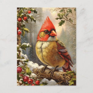 Julskog med Holly Berry, Bird, Winter Helg Vykort