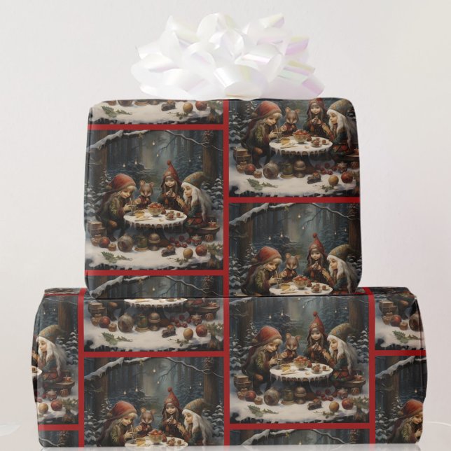 Julskogarna Elves med Mouse Friend Tea Party Presentpapper (Skapare uppladdad)