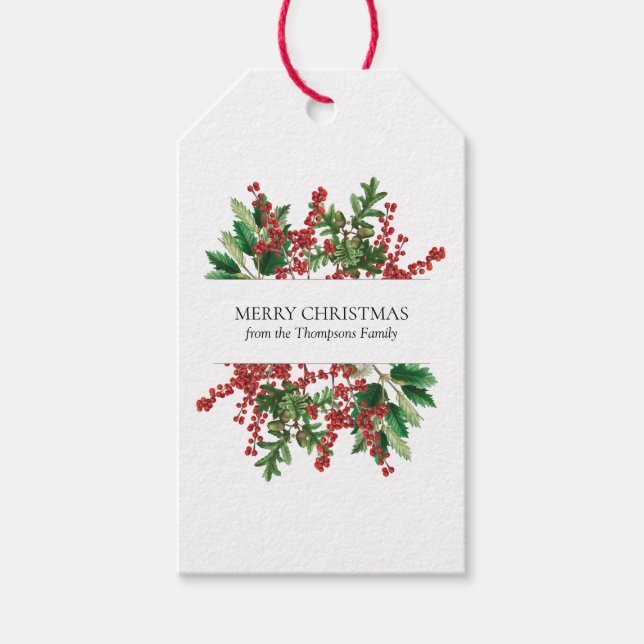 Julskogen Festive Berries Acorn Evergreen Presentetikett (Framsidan)