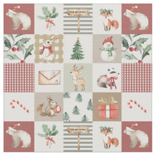 Julskogs djurquilt i neutrala färger tyg