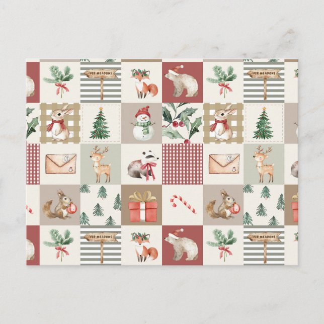 Julskogs quilt för djur i vildmarken neutral vykort (Framsida)