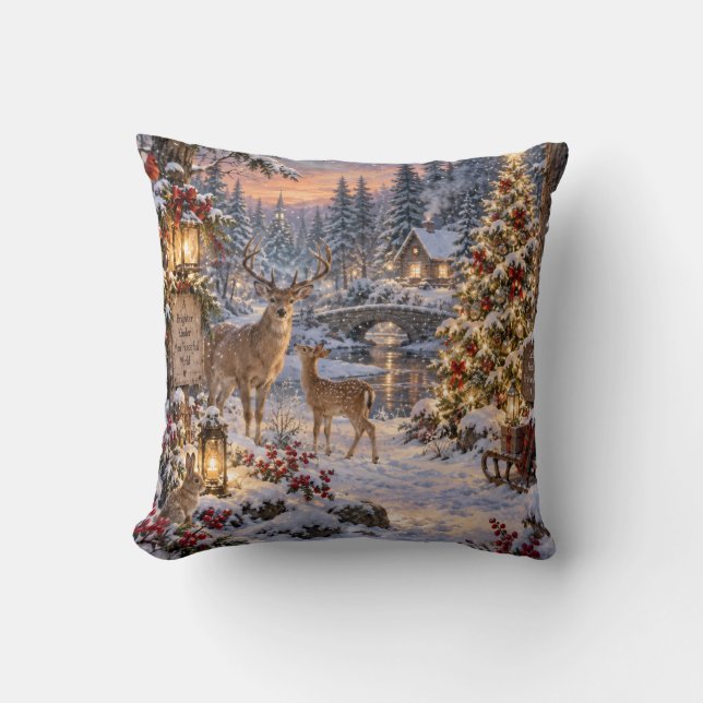 Julskogs scen med hjort kudde (Framsida)