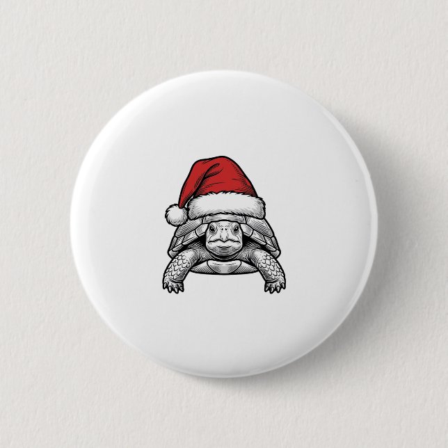 Julsköldpadda Santa Hatt Vintage Gravyr Desig Knapp (Framsida)