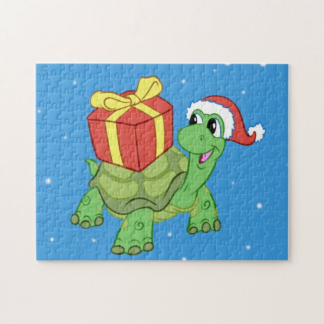 Julsköldpaddan med presenten pussel (Horisontell)
