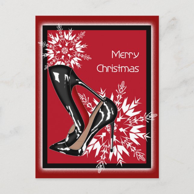 Julskor Stilettos mode Snowflake Julafton Helg Vykort (Framsida)
