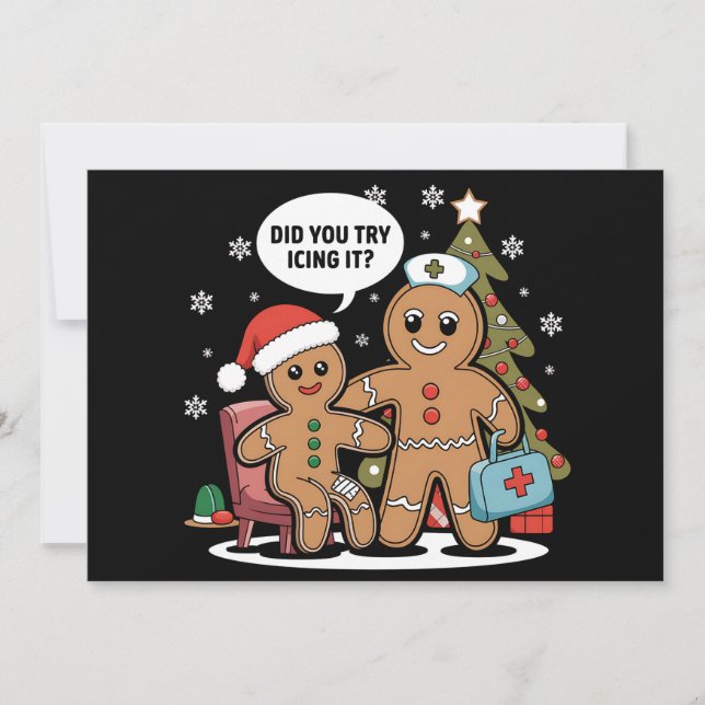 Julsköterska Pepparkaksgubbe Provade du glasyr  Julkort (Framsida)