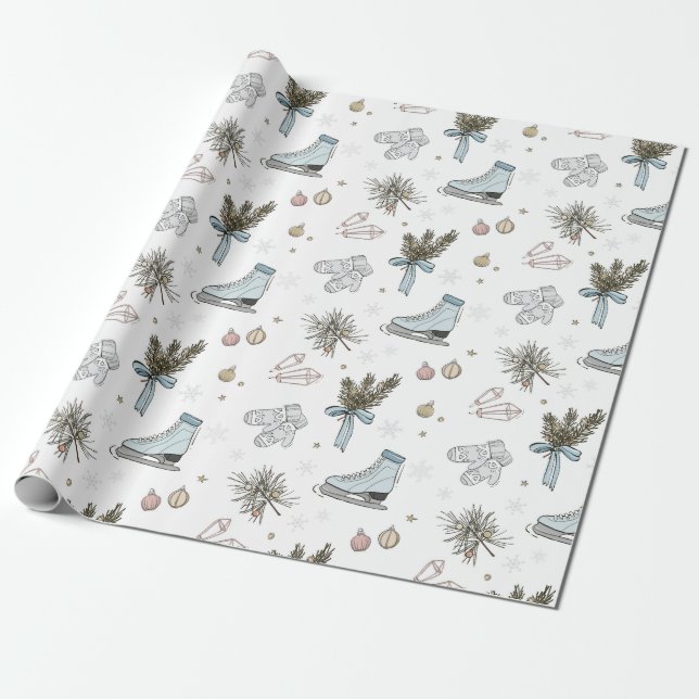 julskridskoåkare is presentpapper (Utrullad)