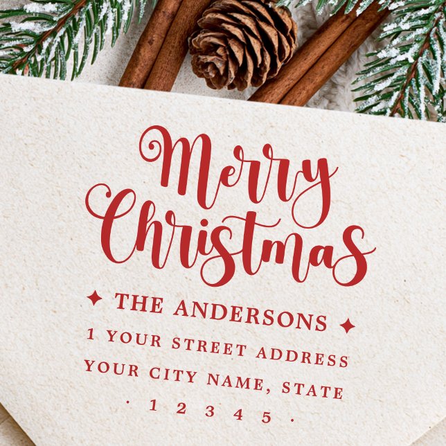 Julskrift Glad jul returadress Stämpel (Festive script Merry Christmas return address Rubber Stamp)