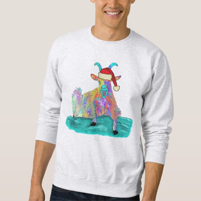 Julskrikande get fun fargerik djur lång ärmad tröja (Framsida)