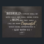 Julskript - Behold Emmanuel Poster<br><div class="desc">Poster med en välkänd bibelvers från Matthew med en bakgrund i kretskort: "Behold a jungin ska vara med barn och ska framkalla en son och de ska kalla Hans namn Emmanuel som tolkas som Gud med oss."</div>