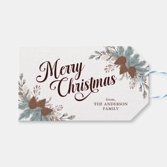 Julskript Boho Grönska Jul Presentetikett (Framsidan (Horisontell))