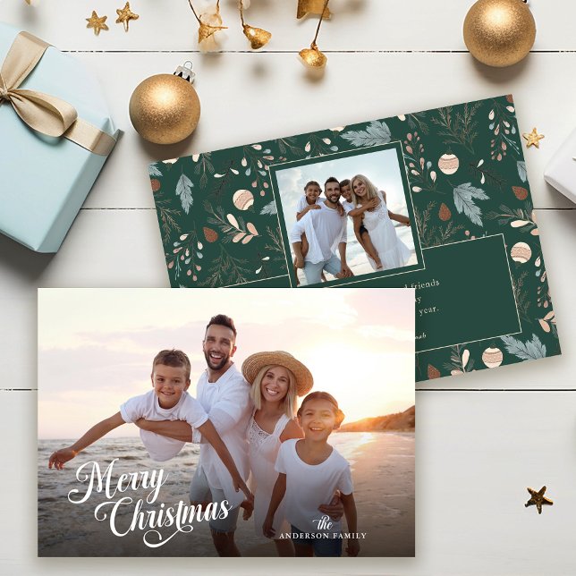 Julskript Fullständigt Foto Boho Grönska Meddeland Julkort (Skapare uppladdad)