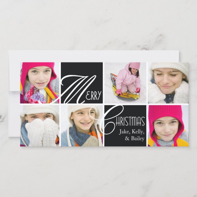 Julskript i svart hälsningskort julkort (Framsida)