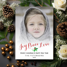 Julskript Joy Peace Kärlek Holly Photo Julkort