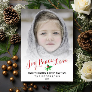 Julskript Joy Peace Kärlek Holly Photo Julkort