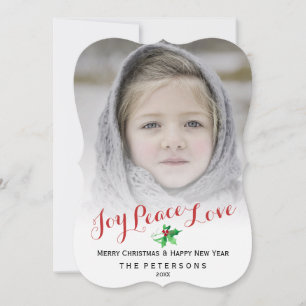 Julskript Joy Peace Kärlek Holly Photo Julkort