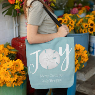 Julskript Joy typography Sand Dollar Tygkasse