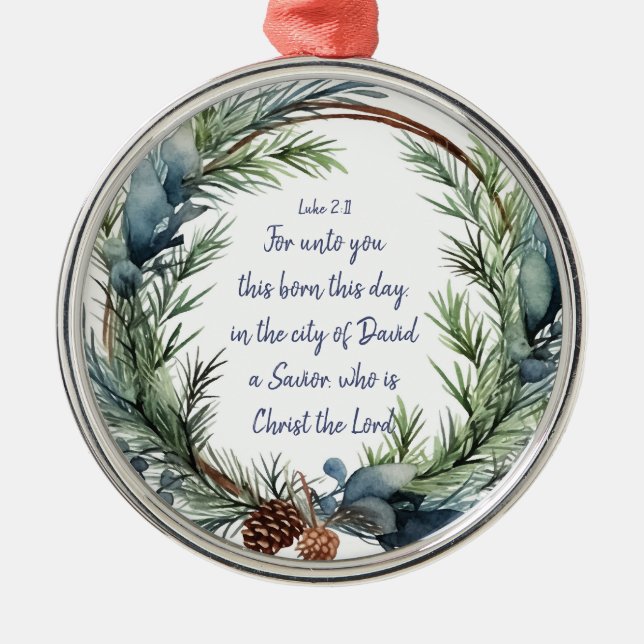 Julskript Luke 2:11 Kardinal Bird Julgransprydnad Metall (Framsidan)